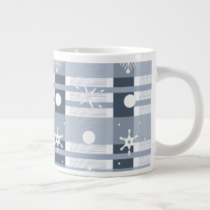 Grande Tasse Flocons de neige simples carreaux bleus