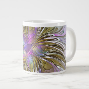 Grande Tasse Floral Coloré Abstrait Fractal Avec Rose & Or