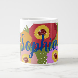 Grande Tasse Floral Coloré Avec Nom Personnalisé