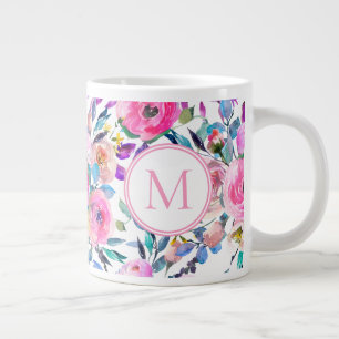 Grande Tasse Floral rose monogramme personnalisé