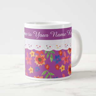 Grande Tasse Flore personnalisée sur Magenta, Faux Lace Café Mu