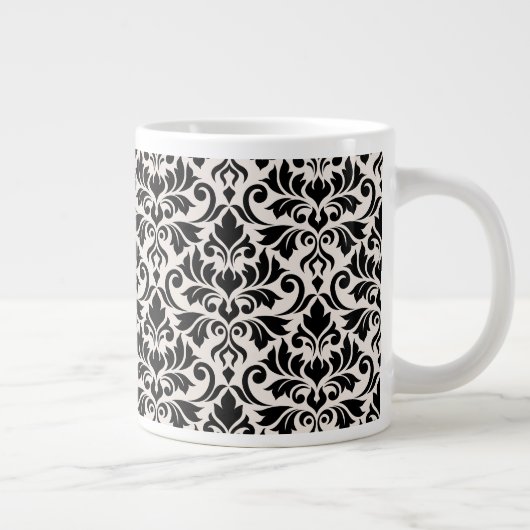 Grande Tasse Flourish Damask Pattern Black on Cream (Droite)