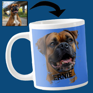 Grande Tasse Fun Boxer Papa Chien Amoureux Photo Bleu Unique
