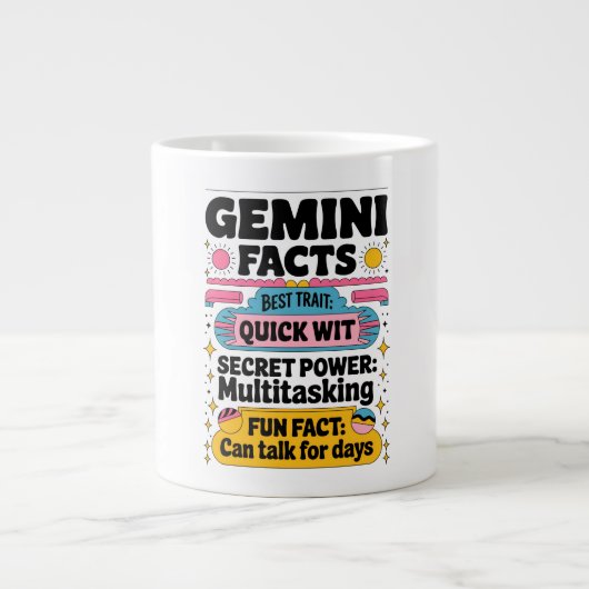 Grande Tasse Gemini Facts : Quick Wit, Multitâche et Endless (Devant)