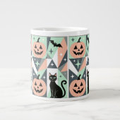 Grande Tasse Geometric Pastel Halloween Pumpkin Black Cat Art (Devant)