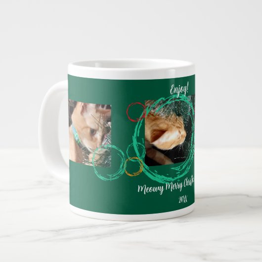 Grande Tasse Ginger Cat, Collage Photos, Texte, Faites votre pr (Devant gauche)
