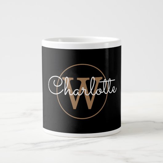 Grande Tasse Girly Script Gold Monogram Moderne Noir (Devant)