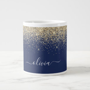 Grande Tasse Gold Navy Blue Parties scintillant Moderne Monogra