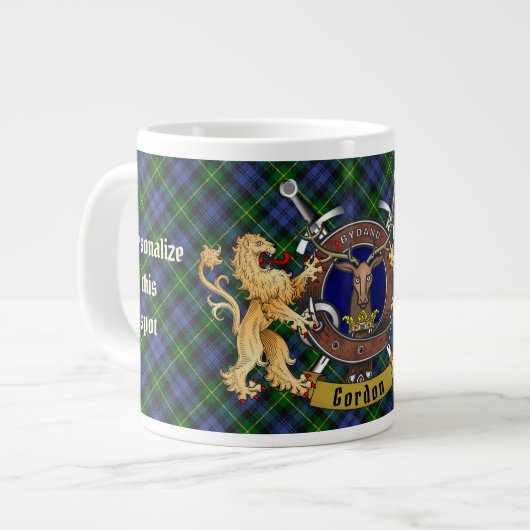 Grande Tasse Gordon Clan Badge & Tartan Personnalisé (Devant gauche)