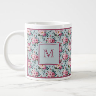 Grande Tasse Grandmillennial Fleur de Rose Poussiéreuse Monogra