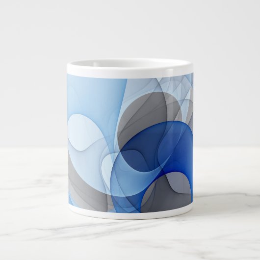 Grande Tasse Graphique d'art fractal gris bleu Abstrait moderne (Devant)