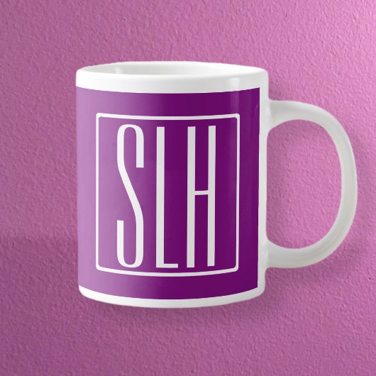 Grande Tasse Gras moderne 3 initiales Monogramme | Blanc et pou