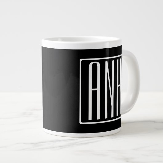 Grande Tasse Gras moderne 3 initiales Monogramme | Blanc sur no (Devant droit)
