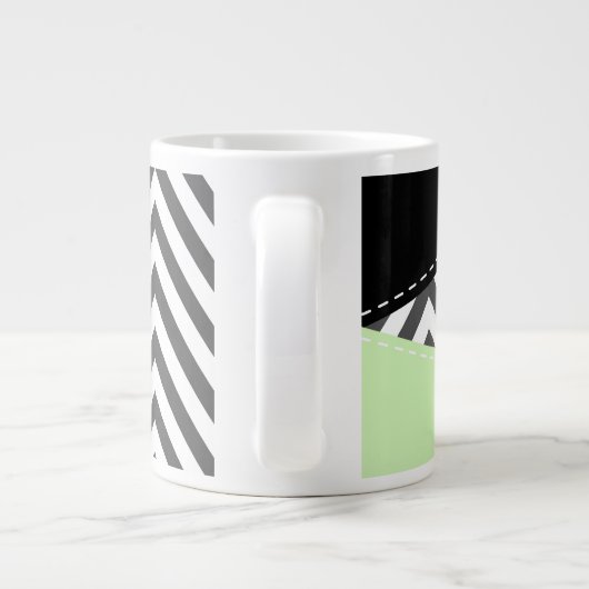 Grande Tasse Gray Zigzag, Gray Chevron, Zigzag Pattern, Mint (Dos)