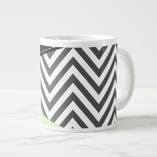 Grande Tasse Gray Zigzag, Gray Chevron, Zigzag Pattern, Mint (Devant droit)