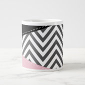 Grande Tasse Grey Zigzag, Grey Chevron, Rose, Votre Nom (Devant)