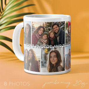 Grande Tasse Grille de collage de 8 photos - Texte personnalisé