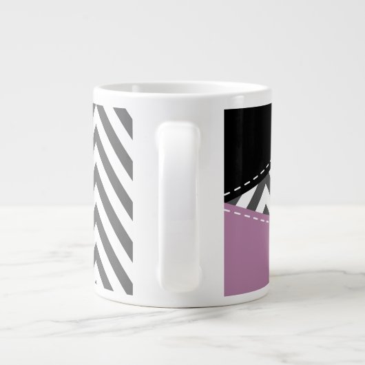Grande Tasse Gris Zigzag, Gris Chevron, Motif Zigzag, Violet (Dos)