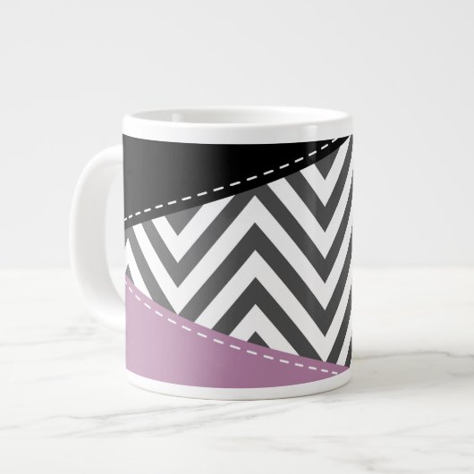 Grande Tasse Gris Zigzag, Gris Chevron, Motif Zigzag, Violet (Devant gauche)