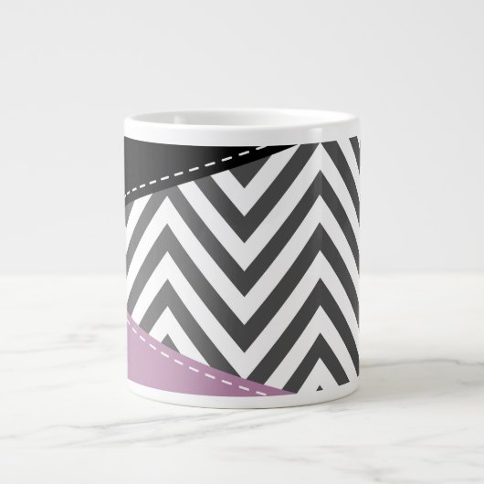 Grande Tasse Gris Zigzag, Gris Chevron, Motif Zigzag, Violet (Devant)