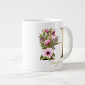 Grande Tasse H Lettre or Monogramme | Floral Magenta rose (Devant droit)