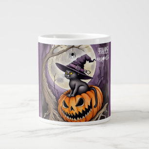 Grande Tasse Halloween,Chat Sorcière Sur Citrouille D'Halloween