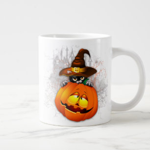 Grande Tasse Halloween Cute Kitty Witch et ami Citrouille