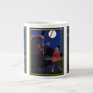 Grande Tasse Halloween vintage, sorcière effrayante avec garçon