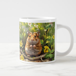 Grande Tasse Hamster Syrien D'Or Dans Un Champ Fleuri
