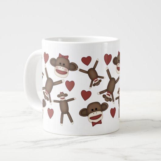 Grande Tasse Happy Sock Singes et Coeurs Tee - shirts, Cadeaux (Devant gauche)
