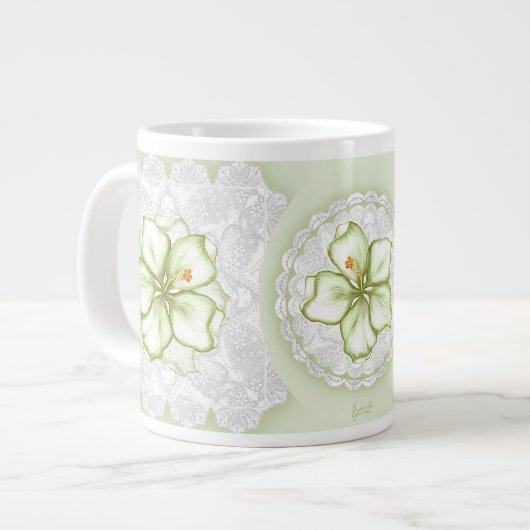 Grande Tasse Hibiscus & dentelle BLANC (Devant gauche)