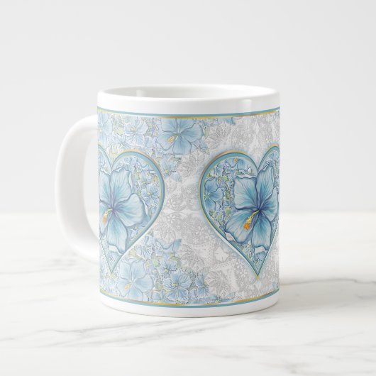 Grande Tasse Hibiscus & dentelle TURQUOISE (Devant gauche)