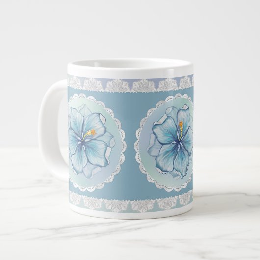 Grande Tasse Hibiscus & dentelle TURQUOISE (Devant gauche)