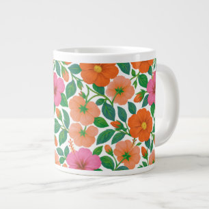Grande Tasse Hibiscus Tropical en Rose, Abricot et Orange