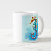 Grande Tasse Hippocampe d'aquarelle sur Turquoise (Devant droit)