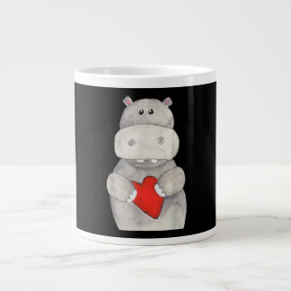 Grande Tasse Hippopotame mignon tenant le coeur | Love Hippo