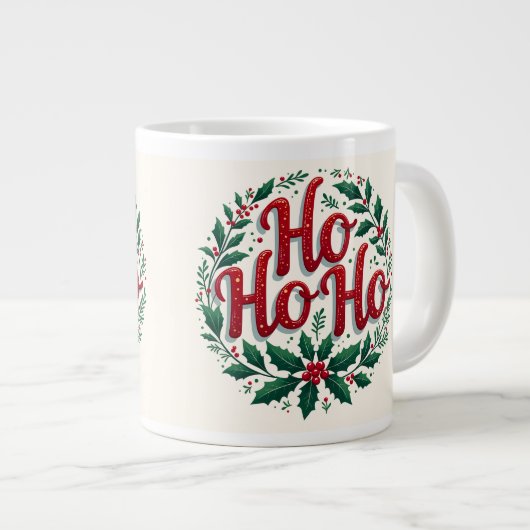 Grande Tasse Ho Ho Ho Christmas Wreath Typography Design (Devant droit)