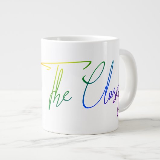 Grande Tasse Hors du placard LGBT Arc-en-ciel écriture (Devant droit)