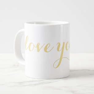Grande Tasse I Love You Faux Gold Typographie Valentines Day Bi