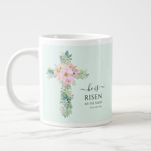 Grande Tasse Il est ressuscité Verdure Aquarelle Croix Pâques (Gauche)