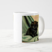 Grande Tasse Illustration vintage de Kitten noir (Devant droit)