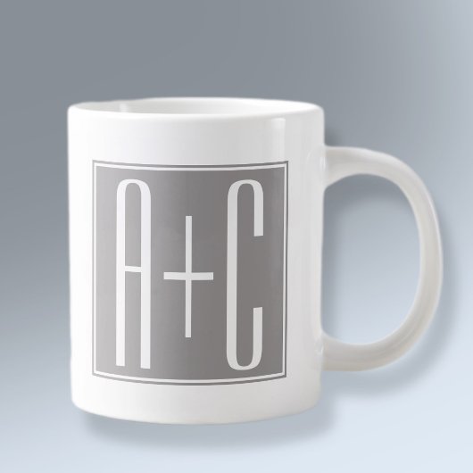 Grande Tasse Initails ou Other Text | White & Grey