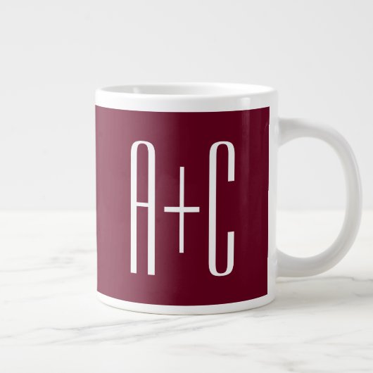 Grande Tasse Initiales de couples simples | Blanc et bordeaux (Droite)