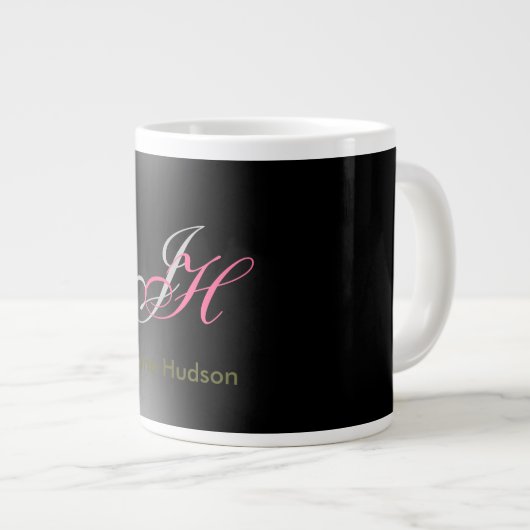 Grande Tasse Initiales de monogramme gris noir Simple (Devant droit)