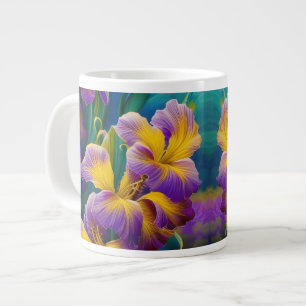 Grande Tasse Iris Floral Violet et bleu or feuilles
