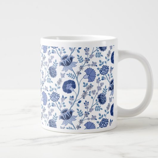Grande Tasse Jacobean floral blues sur blanc (Droite)