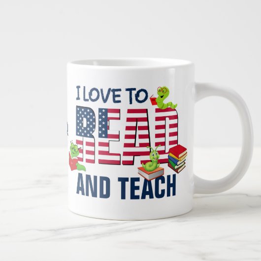 Grande Tasse J'AIME LIRE ET ENSEIGNER LE MONOGRAM DU Drapeau Am (Droite)