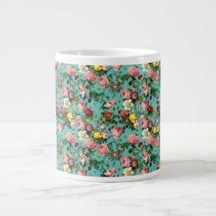 Grande Tasse Jardin rose vintage en arrière - plan turquoise