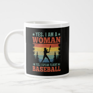 Grande Tasse Je parle couramment joueur de baseball féminin fan