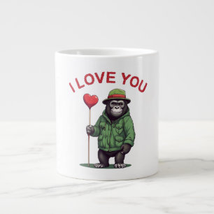 Grande Tasse Je t'aime, gorille sucré avec des cœurs rouges